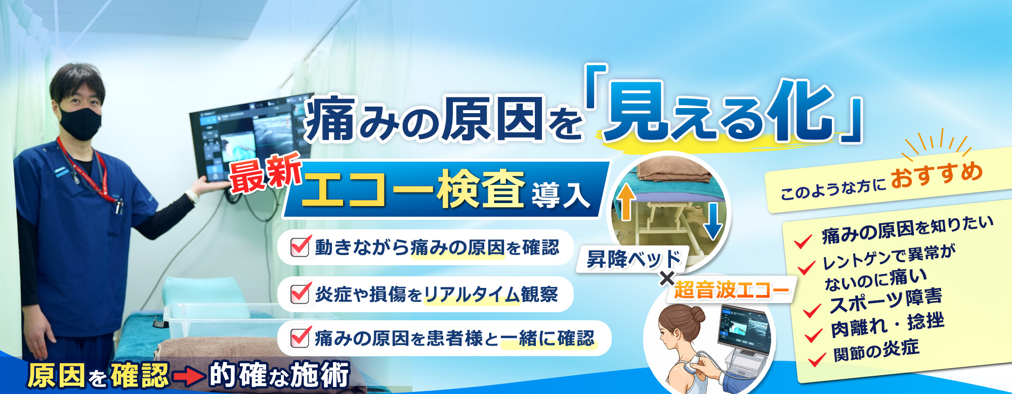最新エコー検査導入！痛みの原因を「見える化」